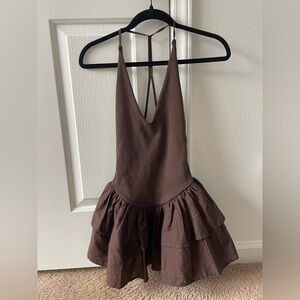 Zara Brown Halter Dress with Ruffled Skirt